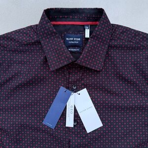 Silver Stone Black with Red Geometric Pattern Long Sleeve Dress Shirt, Men’s XXL